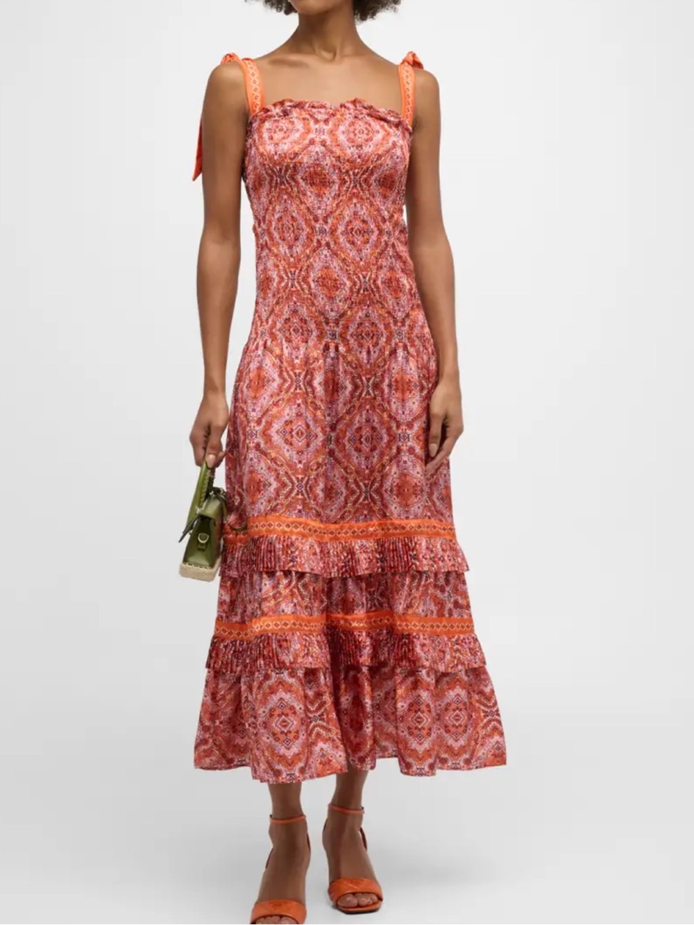 Ramy Brook NEW Sia Smocked Ruffle-Tiered Midi Dress